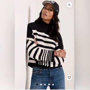 NWT Sanctuary Stay Cozy Mock Neck Sweater, Black and White Stripes, XS